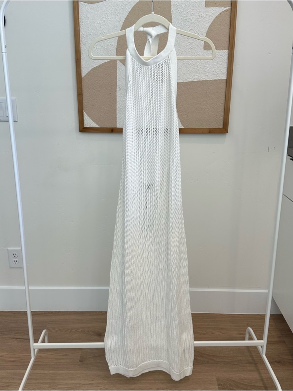 White Knit Halter Maxi Dress